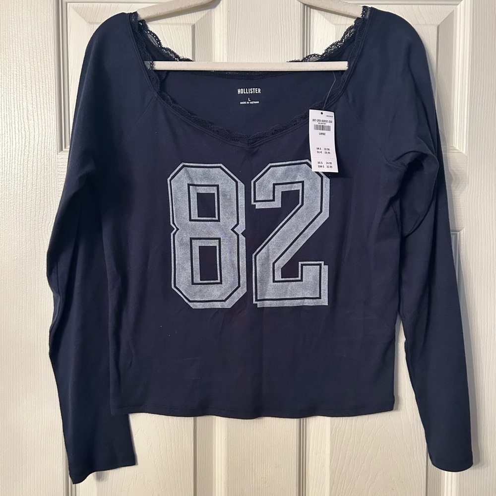 Hollister Dark Blue Long Sleeve Top with Graphic NWT ‘82 large L